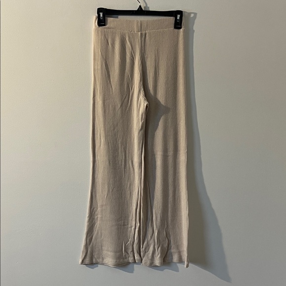 Beige Ribbed Wide-Leg Pants - Picture 2 of 2